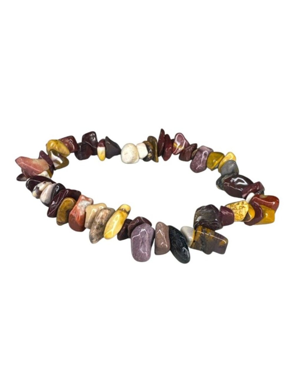Multicolor Polished Stone Chip Bracelet Elastic Stretch Boho Natural Earth Tone